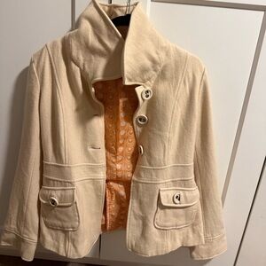 Tulle Cream Trench Coat with Orange Lining
